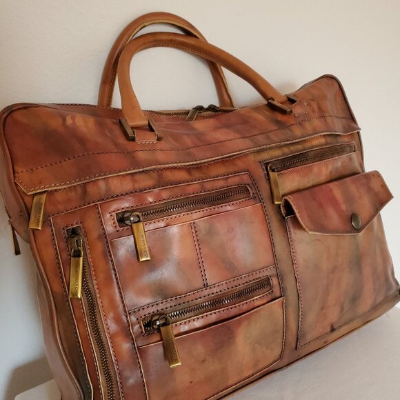 D&G leather briefcase laptop bag vintage painted dyed camo brown green gray blac - Picture 13 of 15